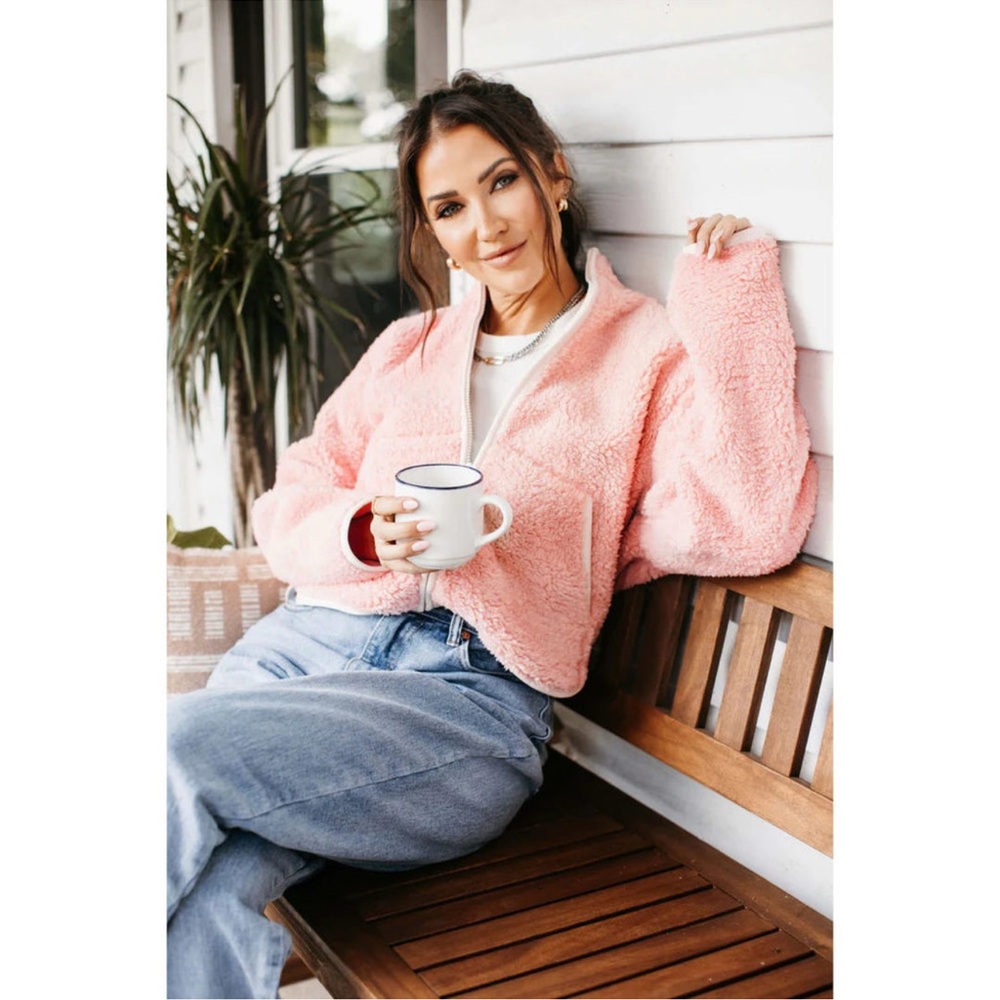 Smash + Tess Toasty Teddy Zip Up in Rosé Pink Size Small Brand New with Tags